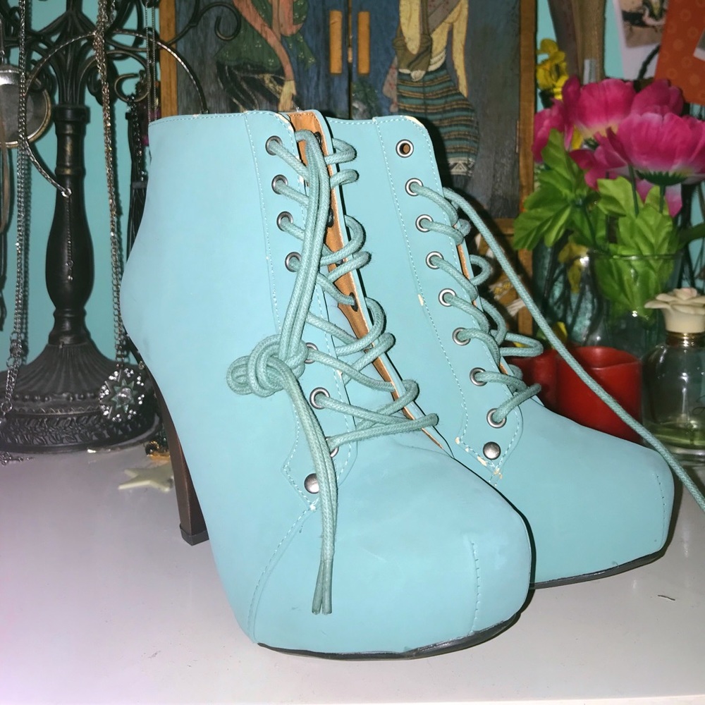 Teal High Heal Booties